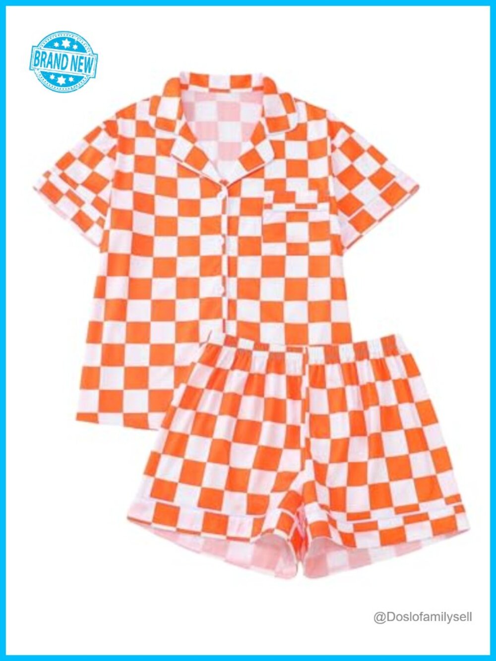 Women's 2 Piece Checkered Pajama Set Short Sleeve Button Down Shirt & Shorts